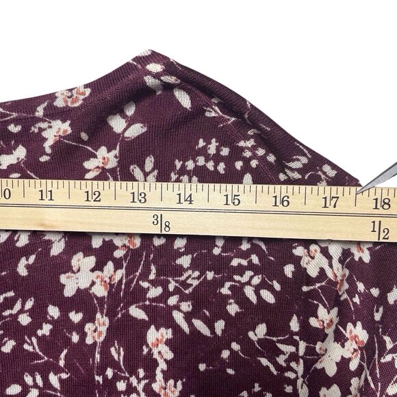 GARNET HILL Signature Eco Merino Wool Cardigan Sweater Size XL Floral Red White - Picture 13 of 16